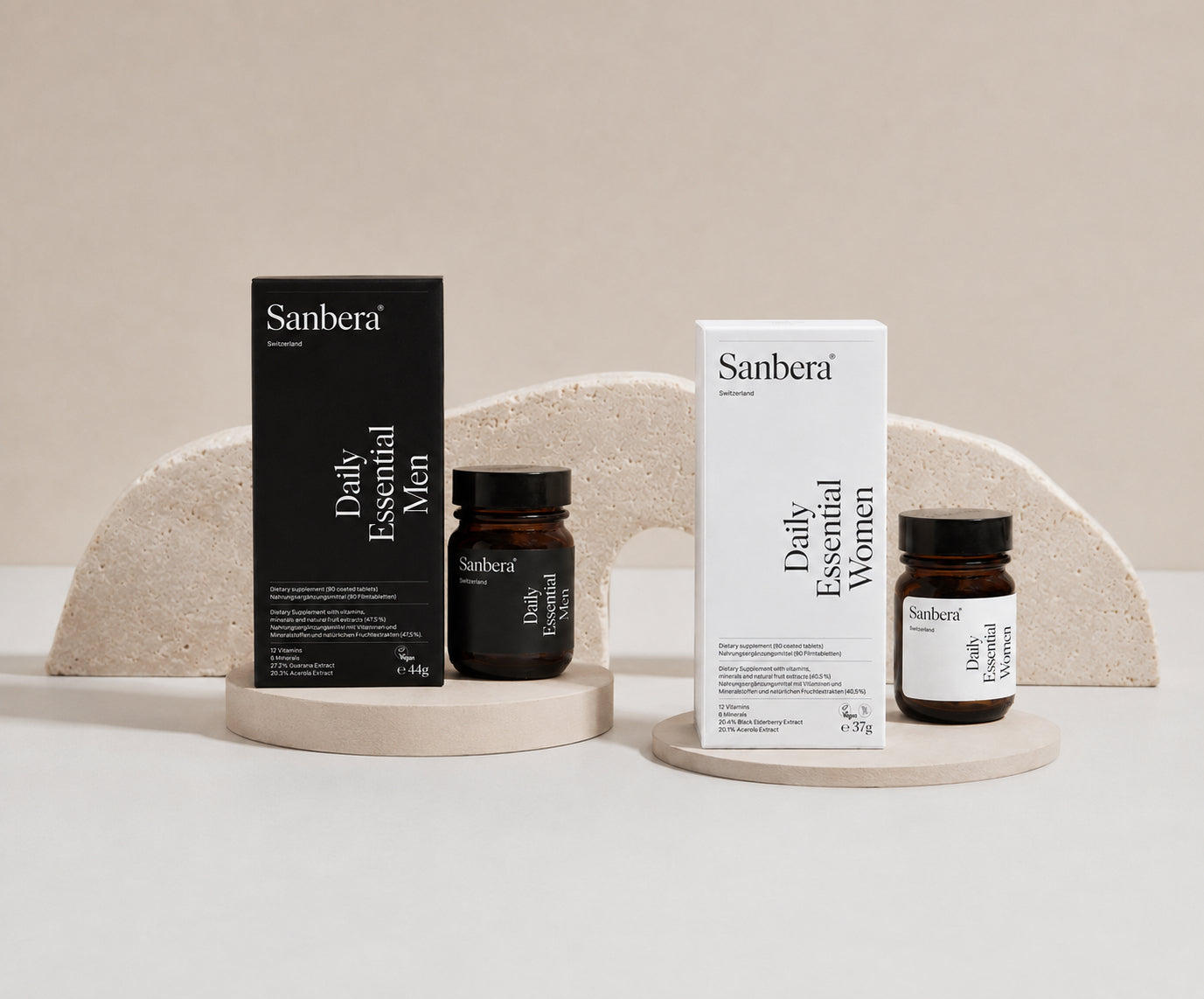 Sanbera Daily Essential Women and Daily Essential Men Supplements